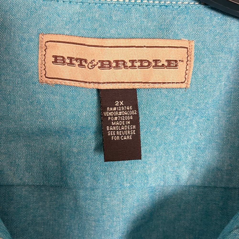 Blue/Turquoise Snap Button Down Collared Top - image 3